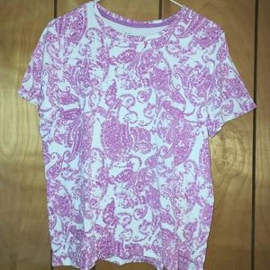 Basic Edition Women's Pink and White Printed Tee Size Large